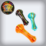 2.5" Mini Frit Rasta Stripe Glass Spoon Pipe