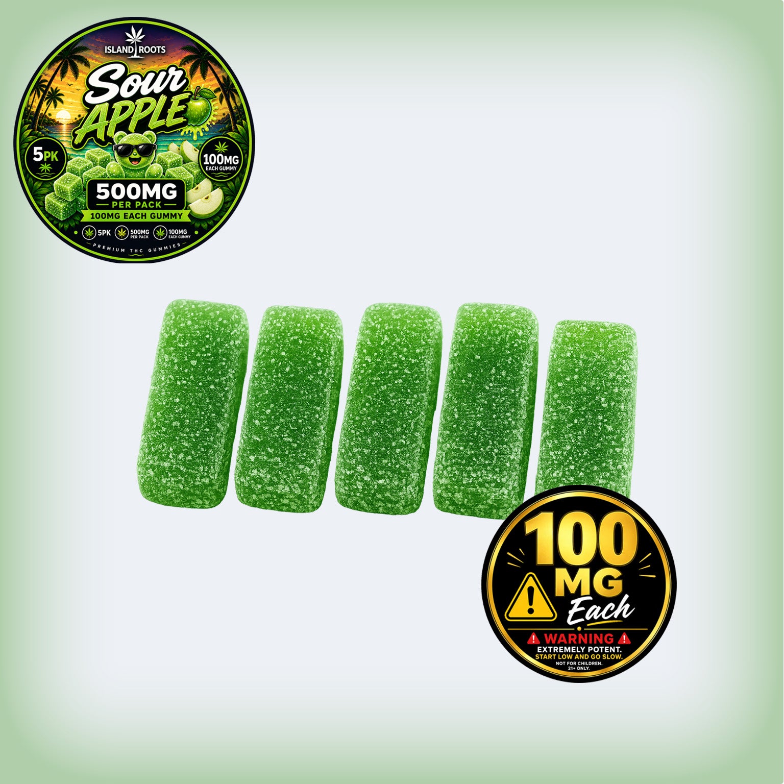 Sour Apple 5 Pack 500MG - 100MG Each